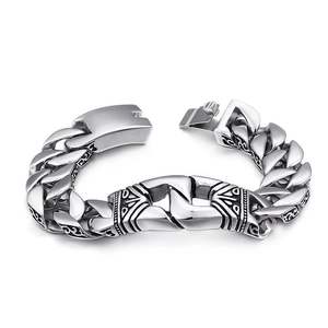 Vintage punk titanium steel chain bracelet with retro engraved portrait pattern for men