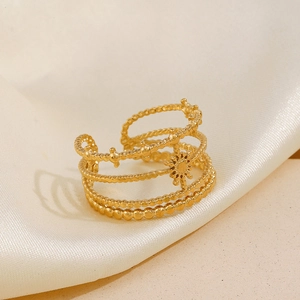 Bague Étoile Acier Inoxydable Plaqué Or 18K Réglable Ouverte Multi Couches Perlée Style Rétro Français Femmes