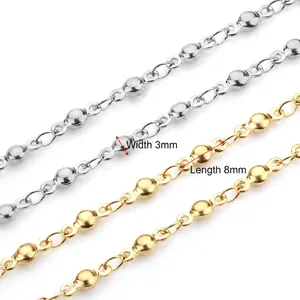 3mm bead station necklace chain in 18k gold and silver stainless steel for DIY jewelry