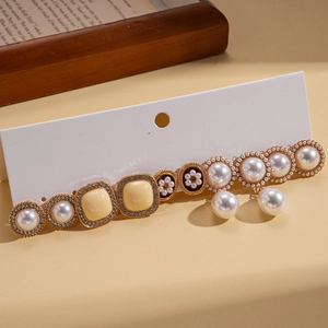 Vintage 10-piece gold resin pearl earring set for women with elegant geometric studs