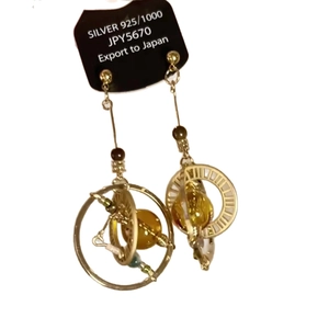 Elegant 925 silver gold-plated hollow circular planet earrings with yellow crystals