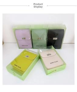 Mini crossbody phone bags in five colors showcased inside transparent packaging boxes