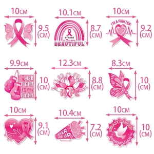 Pink breast cancer awareness party headbands and photo props stickers with dimensions