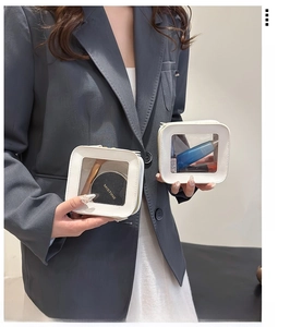 White clear window cosmetic bag minimalist PU leather makeup organizer for women travel.