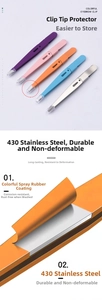 Close-up of 430 stainless steel eyebrow tweezers with colorful rubber coating