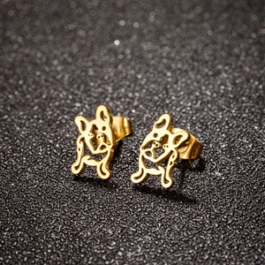 Boucles D'oreilles Puces Bouledogue Français Acier Inoxydable Ajouré Chiot Animal Bijoux Minimalistes Pour Femmes Filles