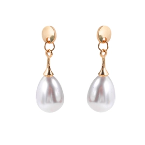 Elegant vintage baroque water drop pearl earrings with golden metal finish for women