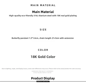 Detailed size and material specifications for the 18K gold plated butterfly anklet