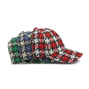 Thick knit winter baseball caps with star patterns in red, blue, and green colors