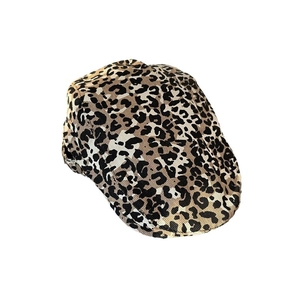 Classic leopard print flat cap featuring retro brown and beige animal patterns