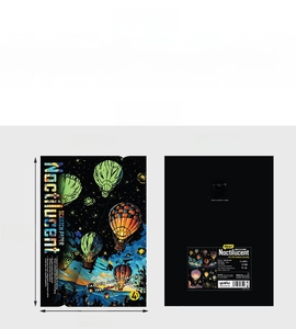 Kit d'art à gratter noctilucent A4 avec motif de montgolfière et guide au dos