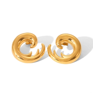 Golden spiral geometric C-shaped stainless steel earrings with polished mirror finish