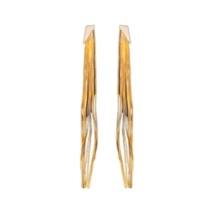 Gold plated triangular tassel drop earrings with irregular textured metallic finish