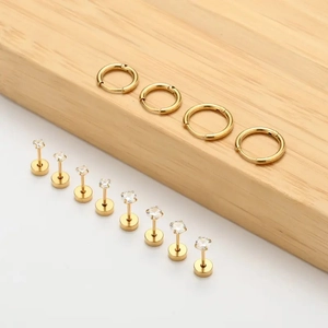 12-piece set of gold-plated stainless steel earrings with sparkling round cubic zirconia