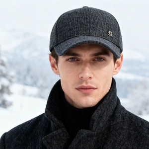 Casquette de baseball d'hiver pour hommes en tricot gris foncé avec protection