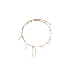 Elegant pearl beaded choker with gold tassels in French palace style for women