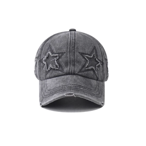 Vintage Baseballkappe aus gewaschener Baumwolle mit Stern-Patches und zerrissenem Rand