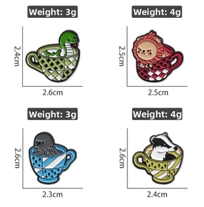 Detailed size and weight specs for four creative cartoon animal enamel tea cup pins