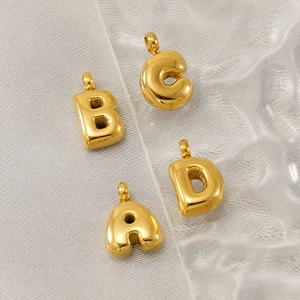 Minimalist gold bubble alphabet pendants A B C D in polished stainless steel for jewelry