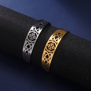 Retro Celtic knot stainless steel open cuff bracelet in silver and gold plating
