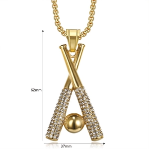 Detail of hip hop baseball bat pendant with rhinestones and precise size measurements