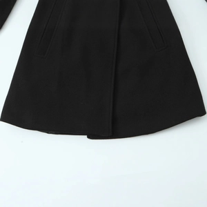 Women's chic black blend cropped coat featuring detailed hem stitching and side pockets