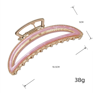 Pink marble texture acetate hair claw clip with golden metal frame, size 10.5cm long