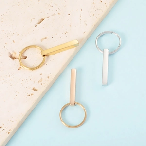 304 Stainless Steel Bar Keychain Mirror Polished Minimalist Geometry Key Ring Pendant Accessory