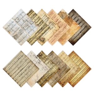 Set of 14 vintage musical sheet scrapbooking papers with aged edges for DIY crafts
