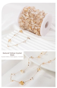 Macro shot of natural yellow citrine chips on 14k gold-filled chain for DIY jewelry