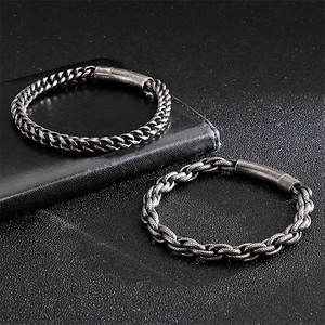 Men's Vintage 316L Stainless Steel Bracelet Distressed Retro Woven Cuban Chain Masculine Industrial Jewelry Cylindrical Clasp