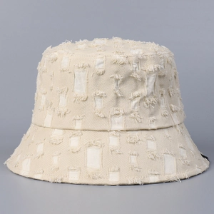 Chapeau Bob Déchiré Effet Usé Bord Frangé Polyester Protection Solaire Pliable Style Streetwear Pour Femmes