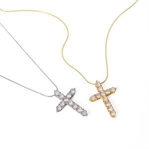 18k gold and silver stainless steel cross pendant necklaces with white cubic zirconia