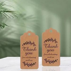 Thank You Tags Kraft Paper Gift Labels With Twine Leaf Pattern Wedding Party Celebration Favors Rectangular