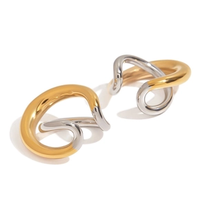 Boucles d'oreilles ear cuffs bicolores or 18K et argent en acier inoxydable au design torsadé