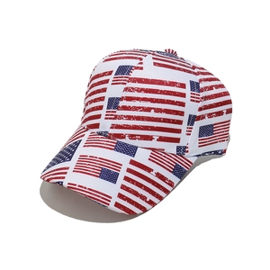 Dettaglio del motivo con bandiera USA vintage su un cappellino da baseball in cotone