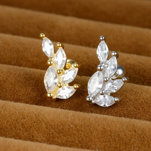 Minimalist Stainless Steel Leaf Zirconia Stud Earrings For Women Piercing Jewelry Simple Screw Back Ear Bone Stud Earrings