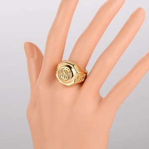 Bague hip-hop vintage pour homme avec signe dollar en acier inoxydable doré poli