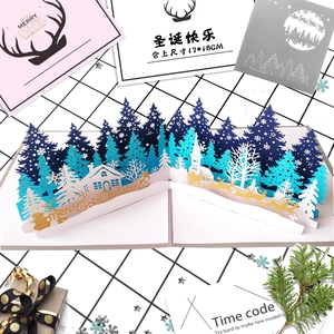 3D pop-up Christmas card featuring a blue winter scene with laser-cut trees and reindeer