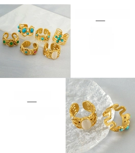 Close-up of vintage 18k gold plated stainless steel rings with colorful gemstones