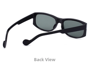 Detailed back view of black square sunglasses showing 6245 model and frame size parameters