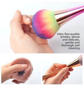 Detail of ultra-fine soft bristles on the rose gold handle nail dust cleaning brush