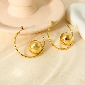 Orecchini a cerchio in acciaio inossidabile placcati oro 16K con sfere lucide