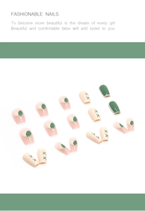 Detail of 24pcs ballet fake nails with morandi green heart patterns and glossy finish