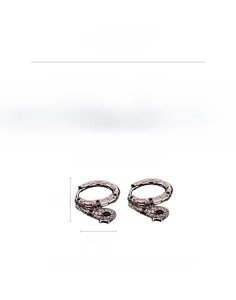Detail view of zircon snake earrings showing 1.6cm height and copper material specs