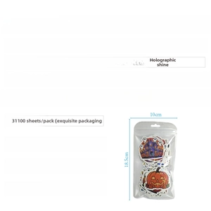 Detailed specs for 100pcs holographic Halloween vinyl stickers with size and material info