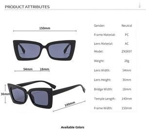 Detailed technical specifications and dimensions for futuristic square frame sunglasses