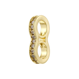 18K gold plated figure-8 infinity link with zircon pavé for DIY jewelry making