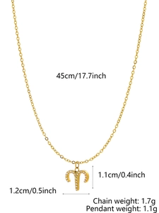 Detailed view of gold Aries zodiac pendant necklace with size 45cm chain specifications