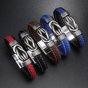 Minimalist woven leather bracelets with creative magnetic alloy clasps in five various colors